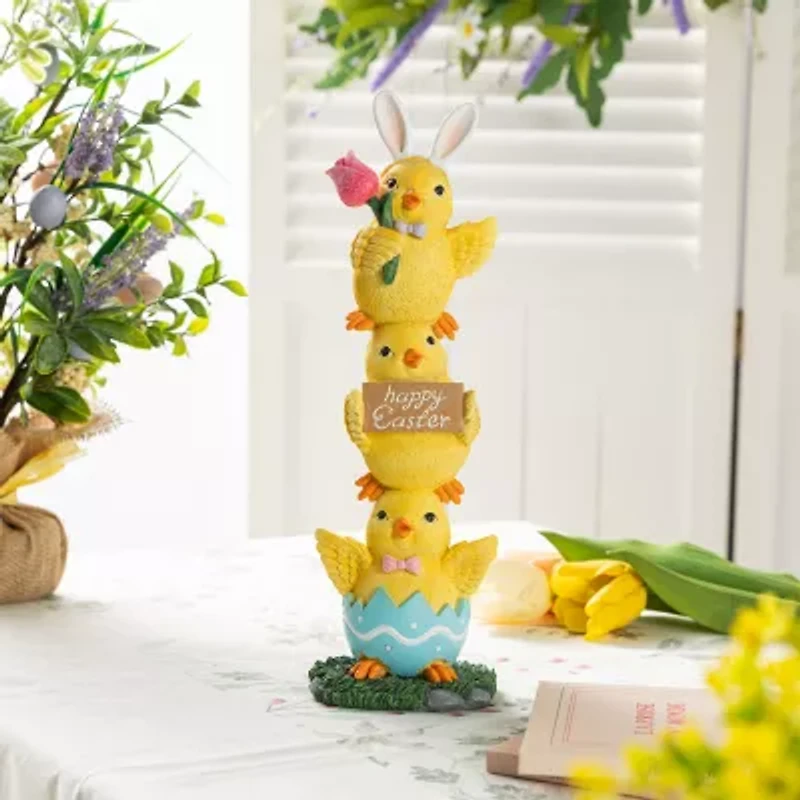 Glitzhome 14" Resin Stackable Chickens Easter Tabletop Decor