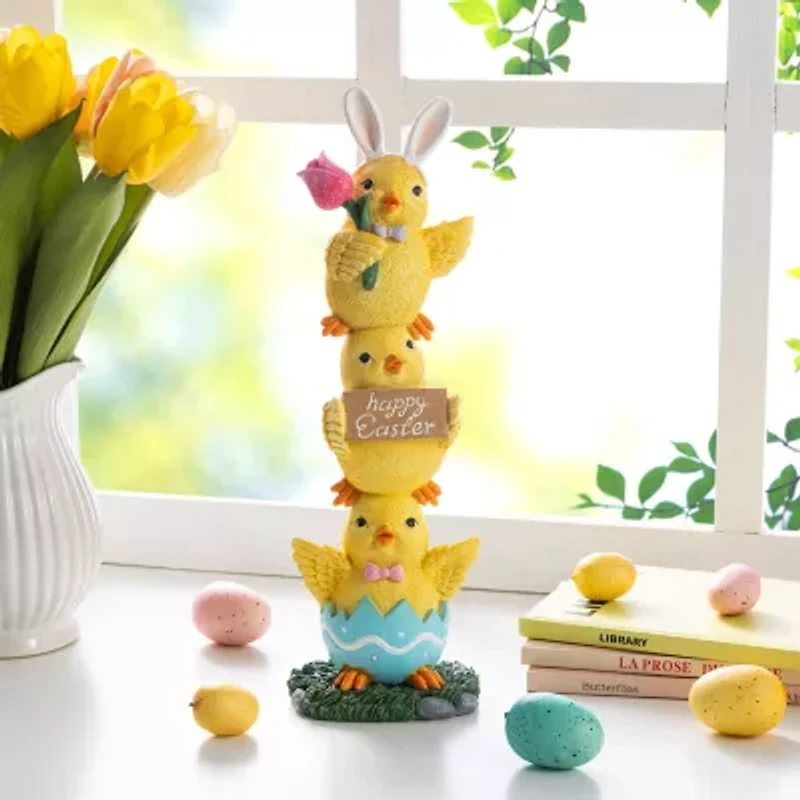 Glitzhome 14" Resin Stackable Chickens Easter Tabletop Decor