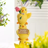 Glitzhome 14" Resin Stackable Chickens Easter Tabletop Decor