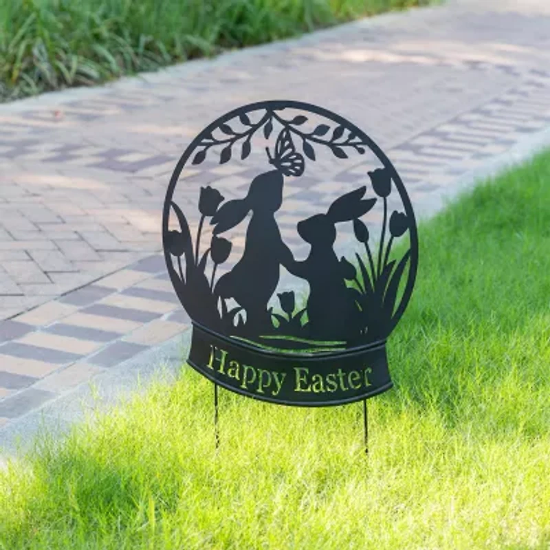 Glitzhome 30" Silhouette Bunny Couple Easter Yard Art