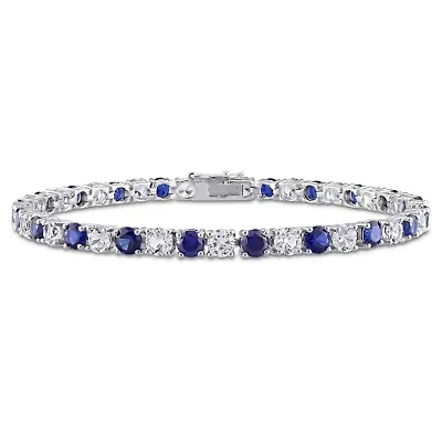 Womens Lab Created Blue Sapphire Sterling Silver 7.25 Inch Tennis Bracelet