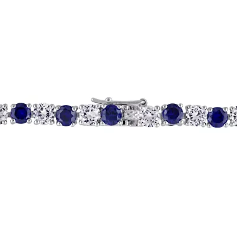 Womens Lab Created Blue Sapphire Sterling Silver 7.25 Inch Tennis Bracelet
