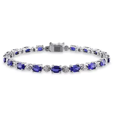 Womens Lab Created Blue Sapphire Sterling Silver 7.25 Inch Tennis Bracelet