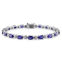Womens Lab Created Blue Sapphire Sterling Silver 7.25 Inch Tennis Bracelet