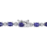 Womens Lab Created Blue Sapphire Sterling Silver 7.25 Inch Tennis Bracelet