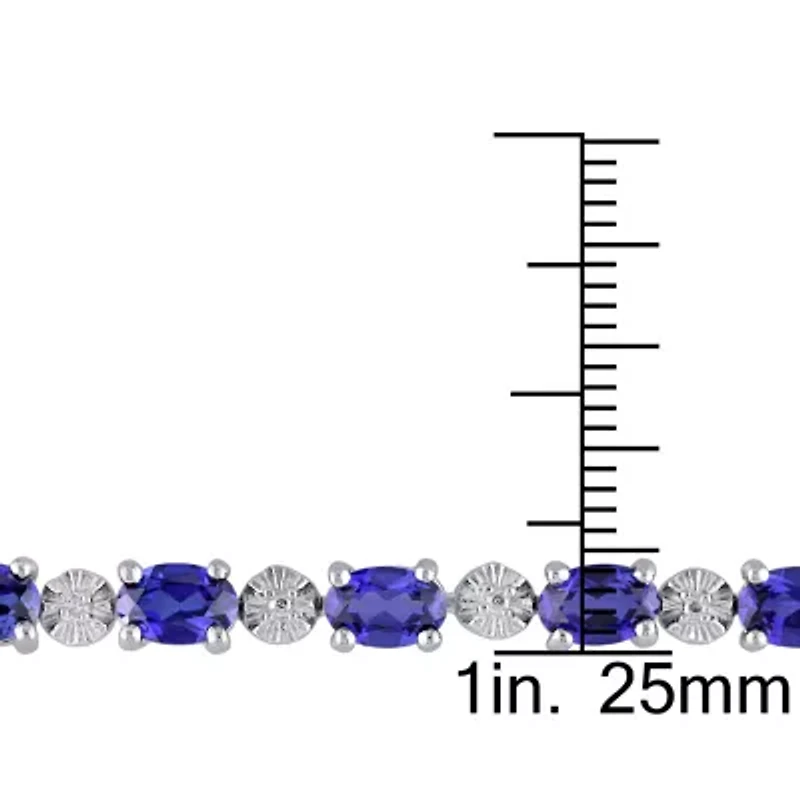 Womens Lab Created Blue Sapphire Sterling Silver 7.25 Inch Tennis Bracelet