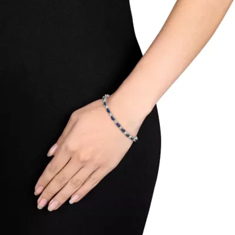 Womens Lab Created Blue Sapphire Sterling Silver 7.25 Inch Tennis Bracelet