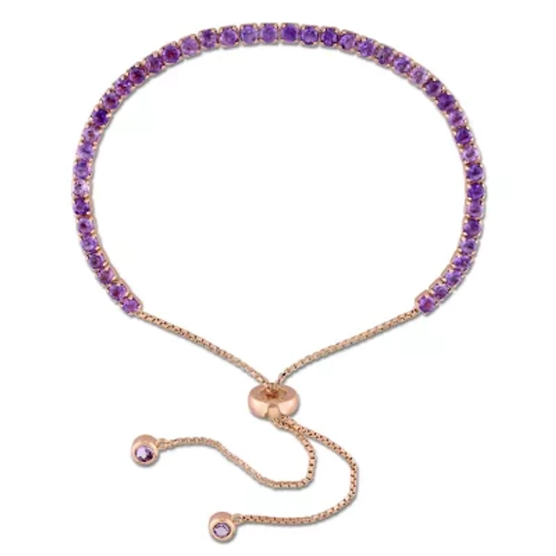 Womens Genuine Purple Amethyst Sterling Silver Bolo Bracelet