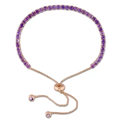 Womens Genuine Purple Amethyst Sterling Silver Bolo Bracelet