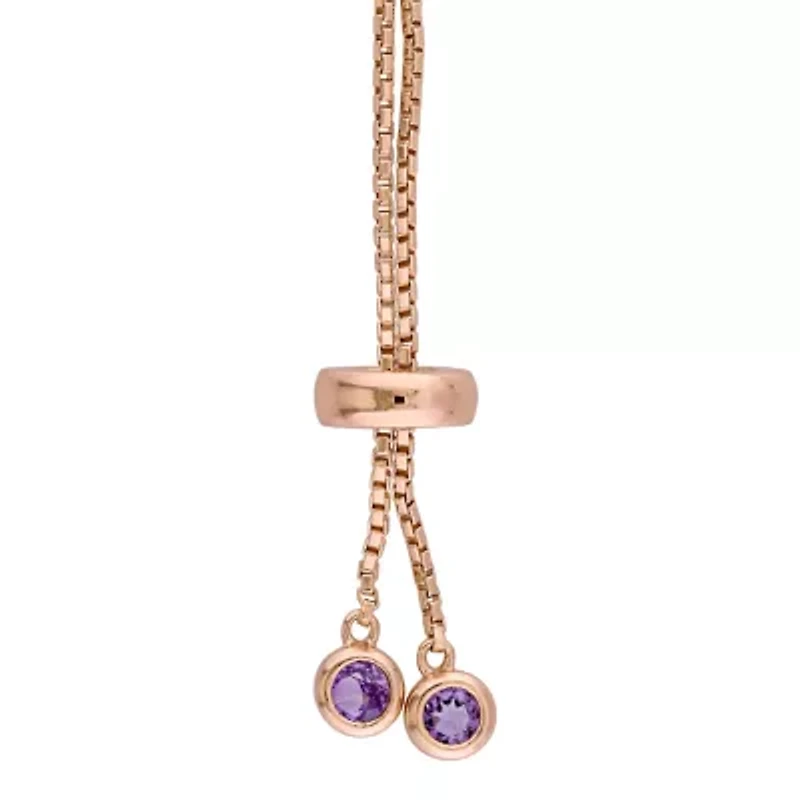 Womens Genuine Purple Amethyst Sterling Silver Bolo Bracelet