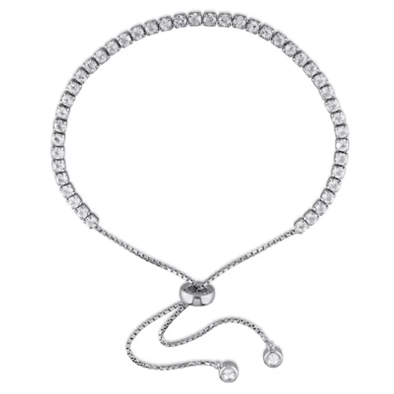 Womens Genuine White Topaz Sterling Silver Bolo Bracelet
