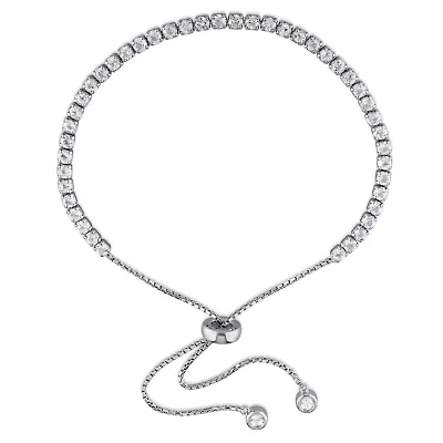 Womens Genuine White Topaz Sterling Silver Bolo Bracelet