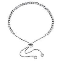 Womens Genuine White Topaz Sterling Silver Bolo Bracelet
