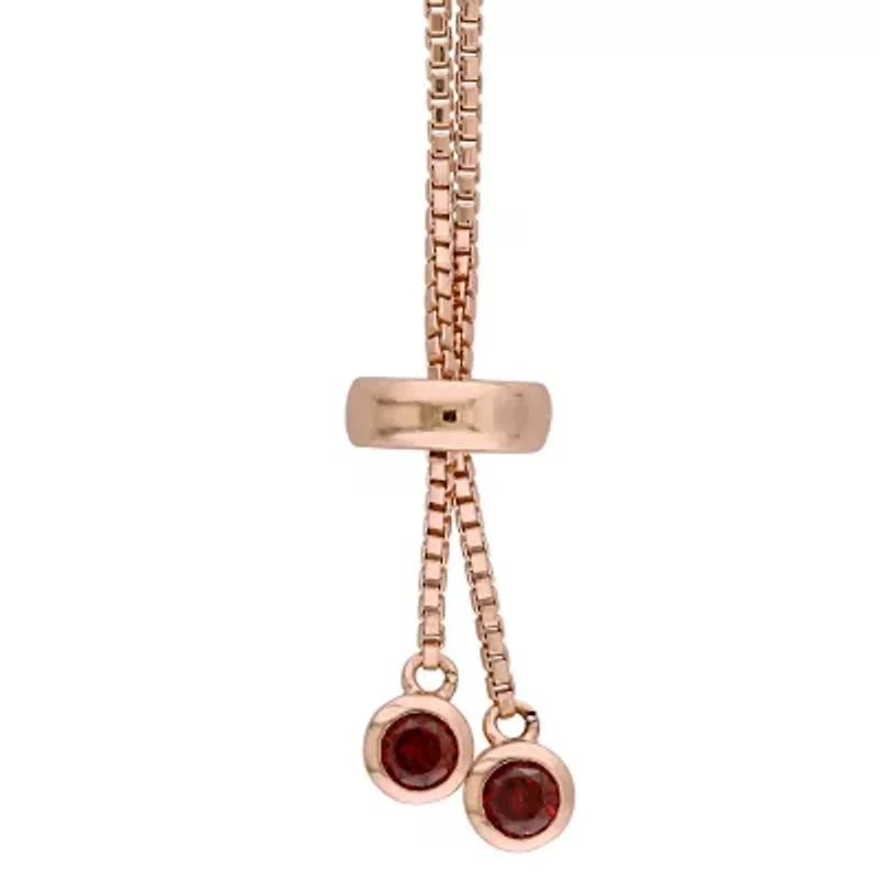 Womens Genuine Red Garnet Sterling Silver Bolo Bracelet