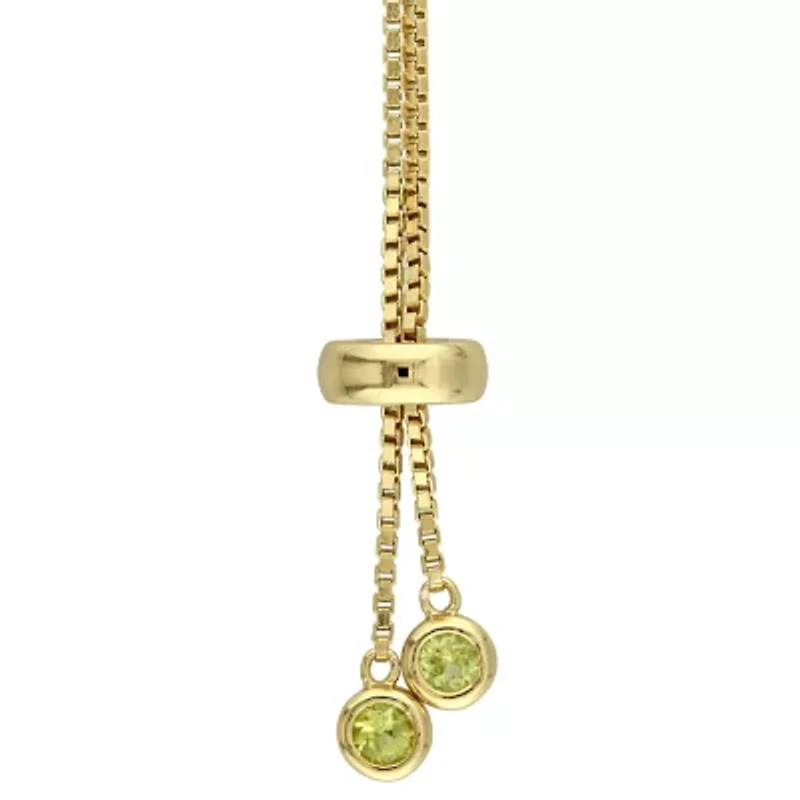 Womens Genuine Green Peridot Sterling Silver Bolo Bracelet