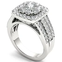 Womens 2 CT. T.W. Natural White Diamond 14K Gold Cushion Side Stone Engagement Ring