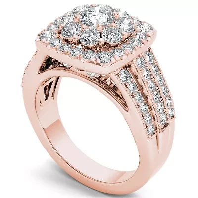 Womens CT. T.W. Natural White Diamond 14K Gold Cushion Side Stone Halo Engagement Ring