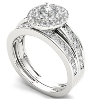 Womens 1 CT. T.W. Natural White Diamond 10K Gold Round Side Stone Bridal Set