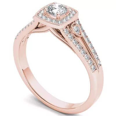 Womens 1/2 CT. T.W. Natural White Diamond 10K Gold Cushion Engagement Ring