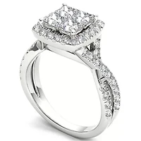 Womens 2 CT. T.W. Natural White Diamond 14K Gold Side Stone Halo Engagement Ring