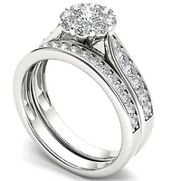 Womens 1 CT. T.W. Natural White Diamond 14K Gold Round Halo Bridal Set