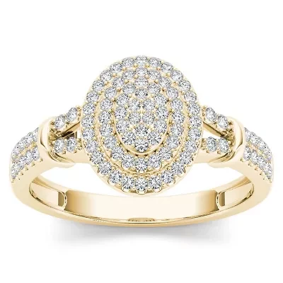 Womens 1/4 CT. T.W. Natural White Diamond 10K Gold Oval Side Stone Halo Engagement Ring