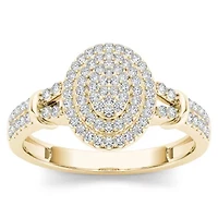 Womens 1/4 CT. T.W. Natural White Diamond 10K Gold Oval Side Stone Halo Engagement Ring