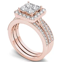 Womens 1 1/2 CT. T.W. Natural White Diamond 14K Gold Side Stone Halo Bridal Set