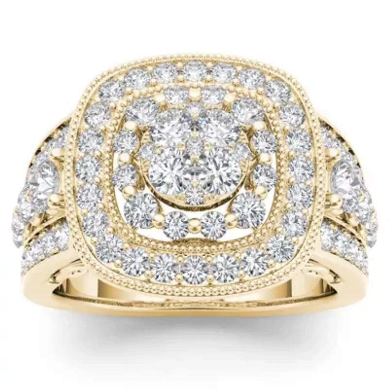 Womens 1 1/2 CT. T.W. Natural White Diamond 14K Gold Cushion Side Stone Halo Engagement Ring