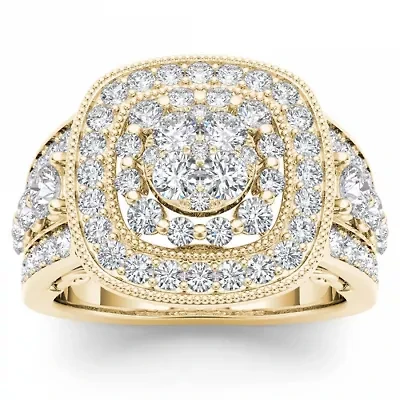 Womens CT. T.W. Natural White Diamond 14K Gold Cushion Side Stone Halo Engagement Ring