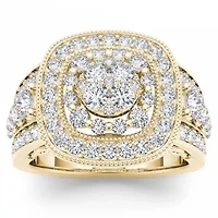 Womens 1 1/2 CT. T.W. Natural White Diamond 14K Gold Cushion Side Stone Halo Engagement Ring