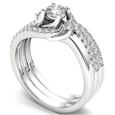Love Lives Forever Womens 3/4 CT. T.W. Natural White Diamond 14K Gold Round Side Stone 3-Stone Bridal Set