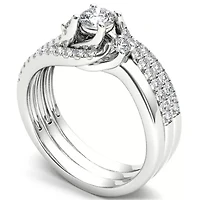 Love Lives Forever Womens 3/4 CT. T.W. Natural White Diamond 14K Gold Round Side Stone 3-Stone Bridal Set