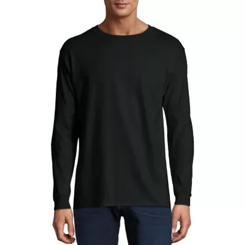 Hanes Beefy Mens Crew Neck Long Sleeve Active T-Shirt