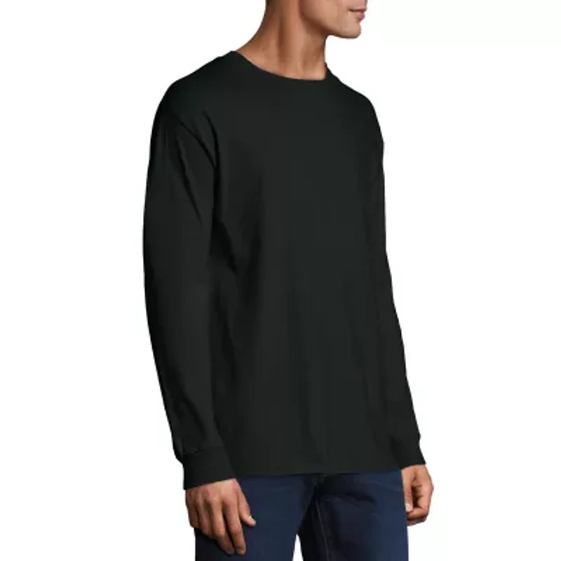 Hanes Beefy Mens Crew Neck Long Sleeve Active T-Shirt
