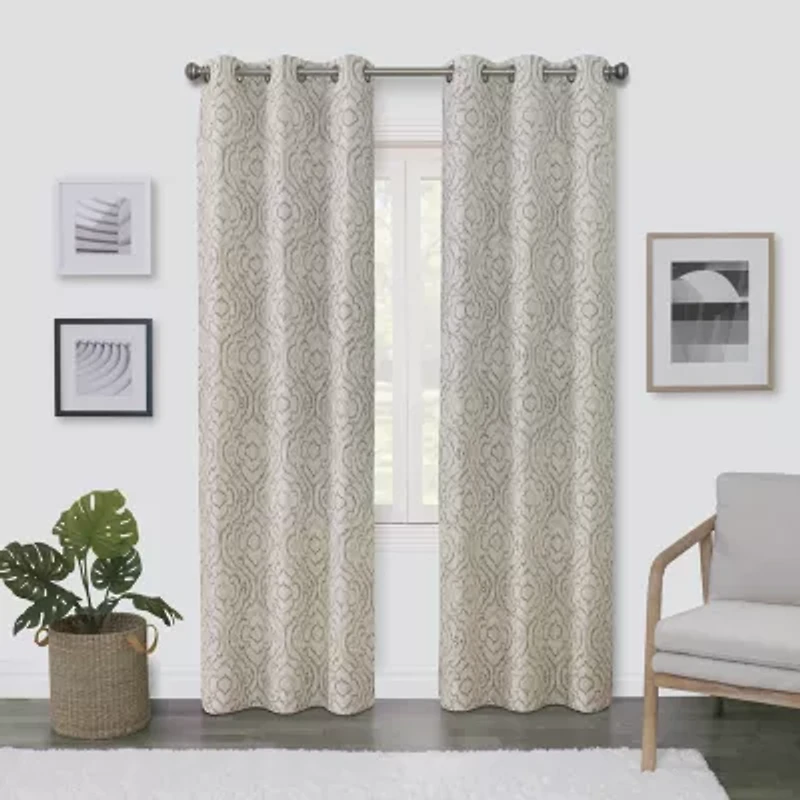 Regal Home Surfaces Ikat Scroll Grommet Top Light-Filtering Single Curtain Panel