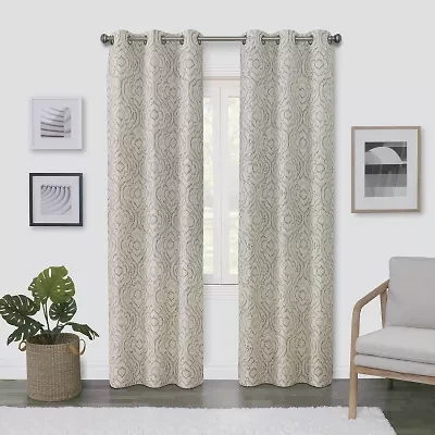 Regal Home Surfaces Ikat Scroll Grommet Top Light-Filtering Single Curtain Panel