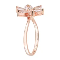 Womens Diamond Accent Genuine Pink Morganite 10K Rose Gold Flower Cocktail Ring