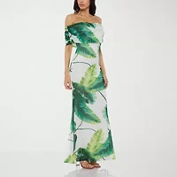 Premier Amour Off The Shoulder Womens Short Sleeve Leaf Maxi Dress