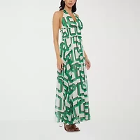 Premier Amour Halter Womens Sleeveless Geometric Maxi Dress