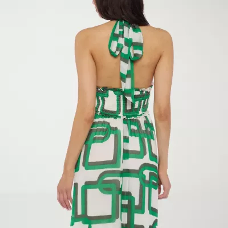 Premier Amour Halter Womens Sleeveless Geometric Maxi Dress