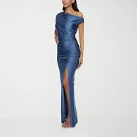 Premier Amour One Shoulder Womens Short Sleeve Evening Gown