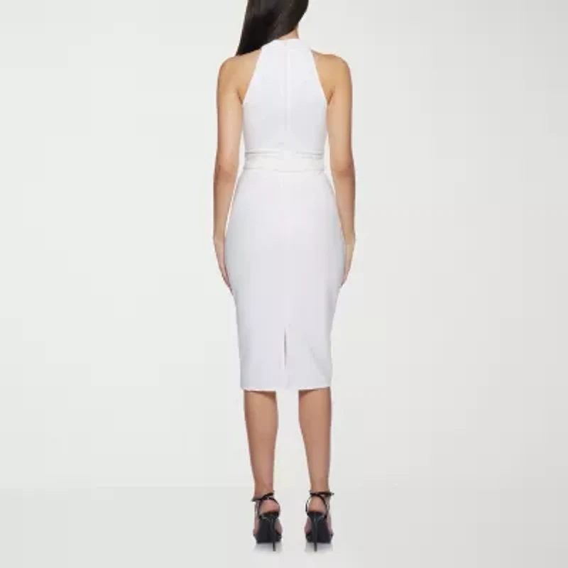 Premier Amour Belted Womens Sleeveless Midi Sheath Dress