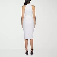 Premier Amour Belted Womens Sleeveless Midi Sheath Dress