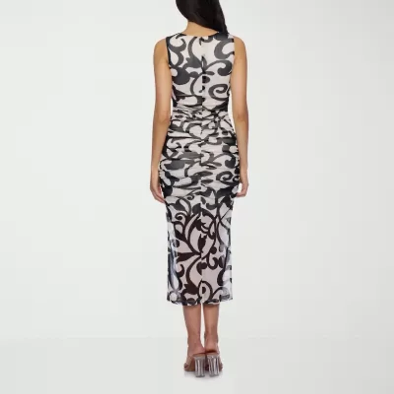 Premier Amour Womens Sleeveless Midi Damask Sheath Dress