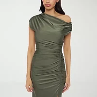 Premier Amour One Shoulder Womens Short Sleeve Midi Sheath Dress