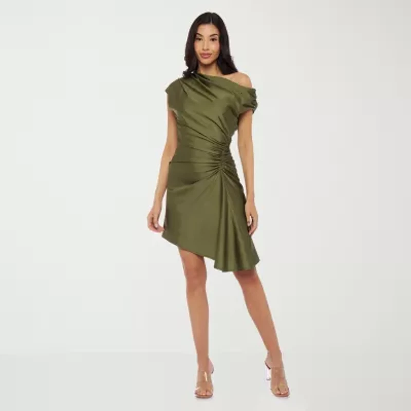 Premier Amour One Shoulder Womens Short Sleeve Fit + Flare Dress