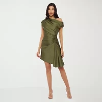 Premier Amour One Shoulder Womens Short Sleeve Fit + Flare Dress
