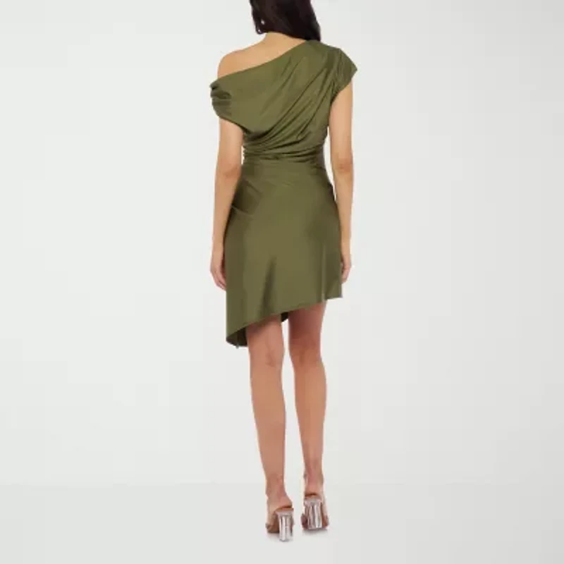 Premier Amour One Shoulder Womens Short Sleeve Fit + Flare Dress