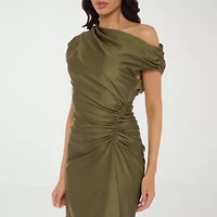 Premier Amour One Shoulder Womens Short Sleeve Fit + Flare Dress